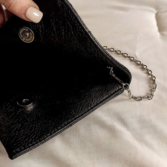 Black Clutch With Pseudo Skull Design 💀 Super Slim /Crossbody- Removable Chain - Picture 9 of 16
